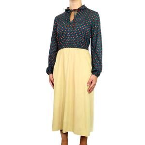 1970s Vintage Dress Union Made Blue Paisley Suede Long Sleeve Prairie Dress XS